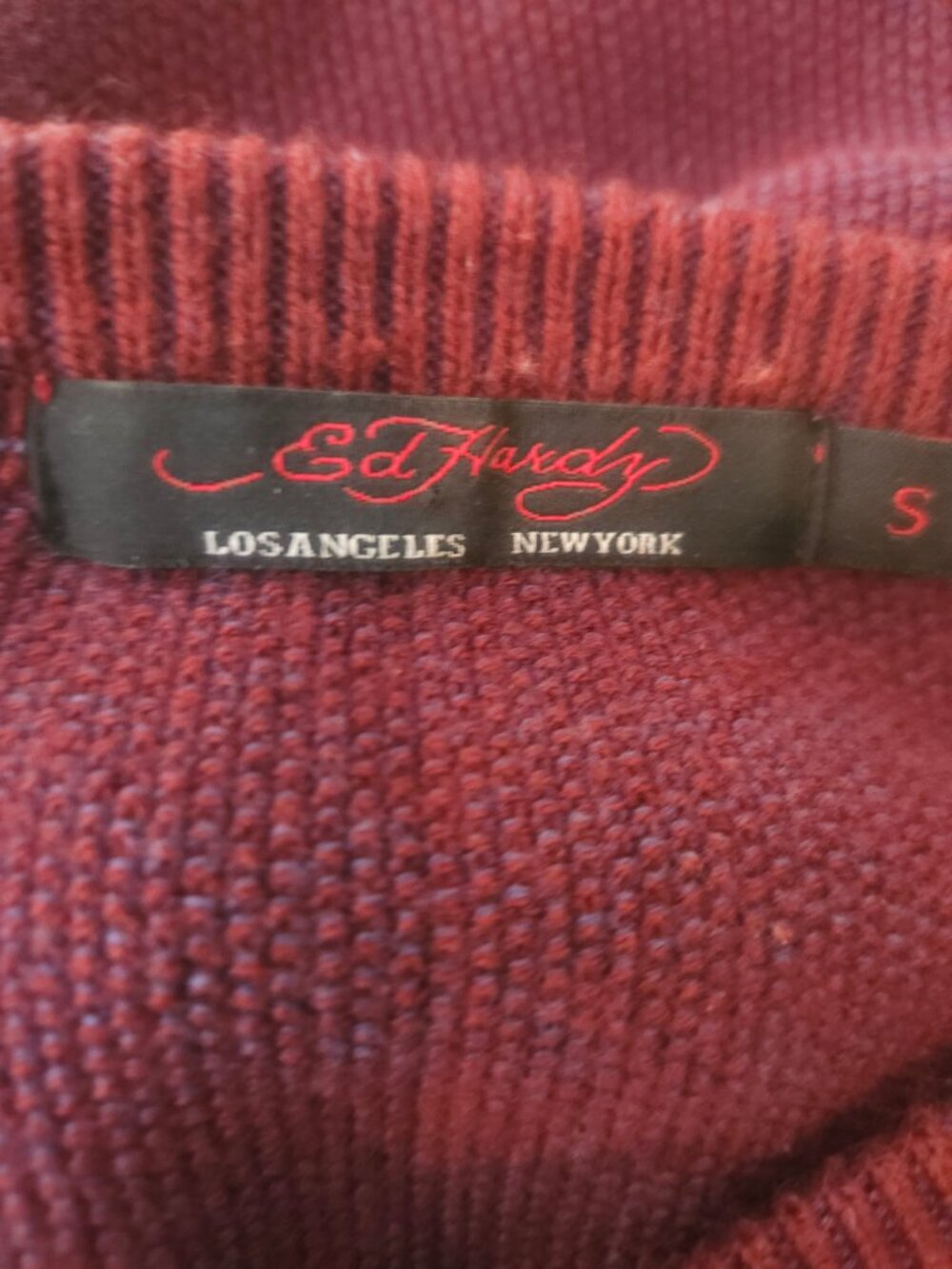 Ed Hardy, Y2K Studded Crewneck Sweater, Maroon, Size S - Picture 8 of 8